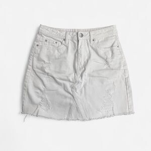 H&M white distressed denim mini skirt